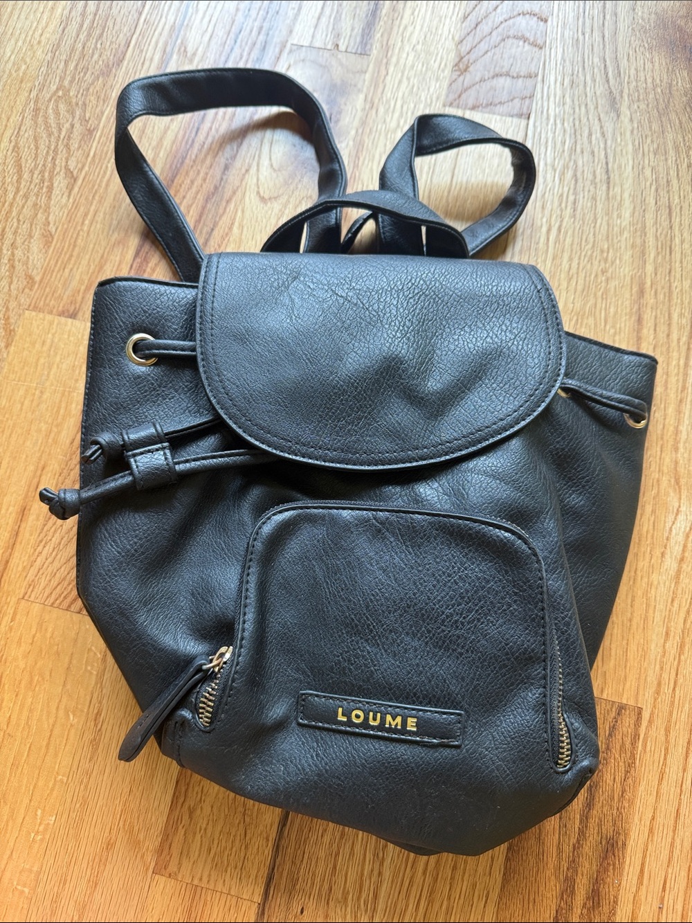 Loume Black Leatherette Drawstring Backpack
